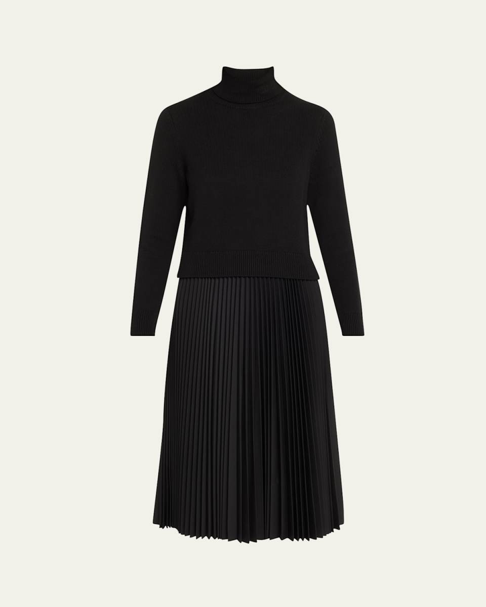 Turtleneck Wool Suiting Combo Midi Dress